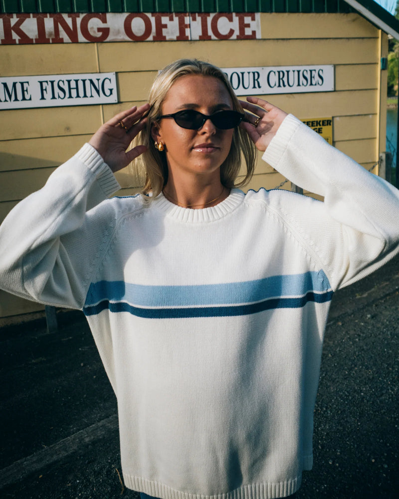 Rusty White Lines LS Crew Neck Knit