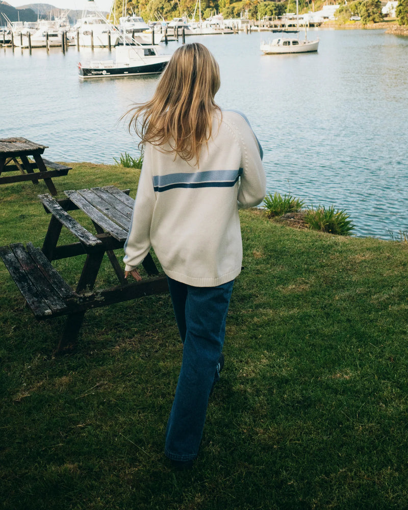 Rusty White Lines LS Crew Neck Knit