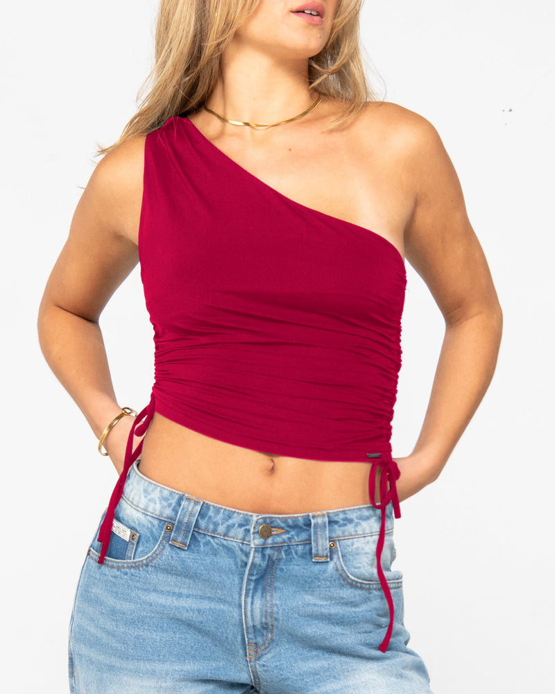 Rusty Lani One Shoulder Rouched Top