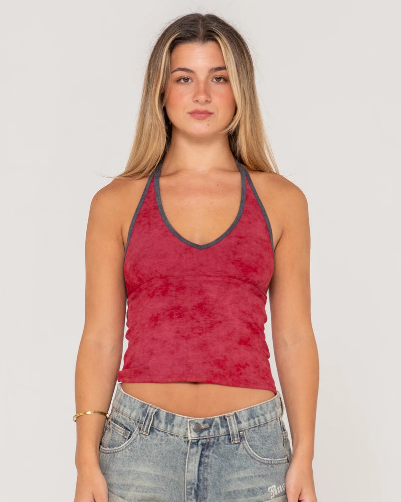 Rusty Bri Bri Contrast Halter Neck Top