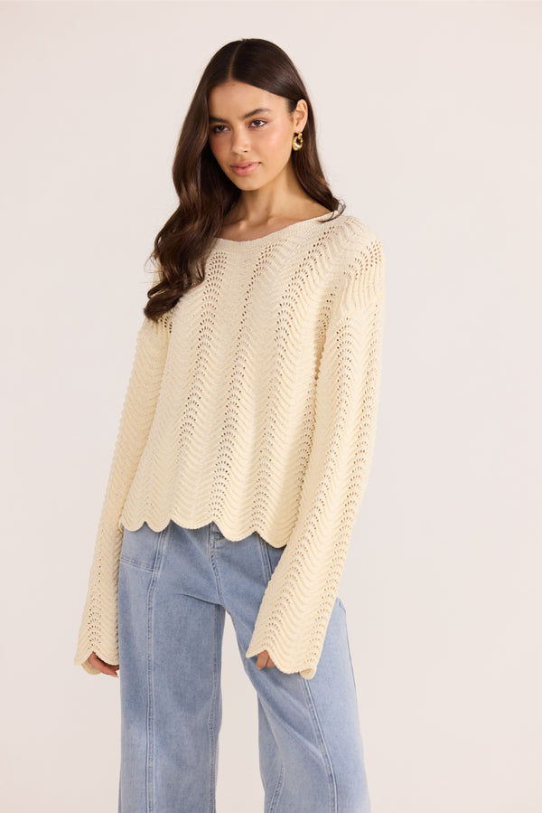 Minkpink Brookie Crochet Wave Sweater