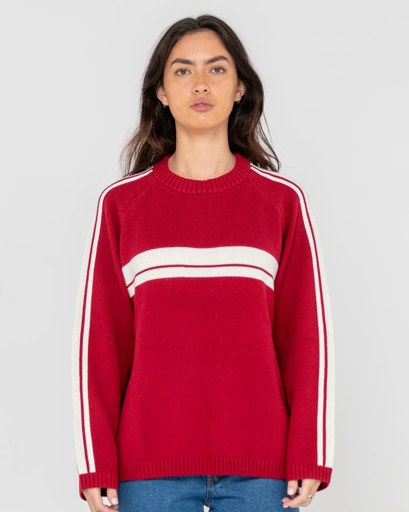 Rusty White Lines LS Crew Neck Knit