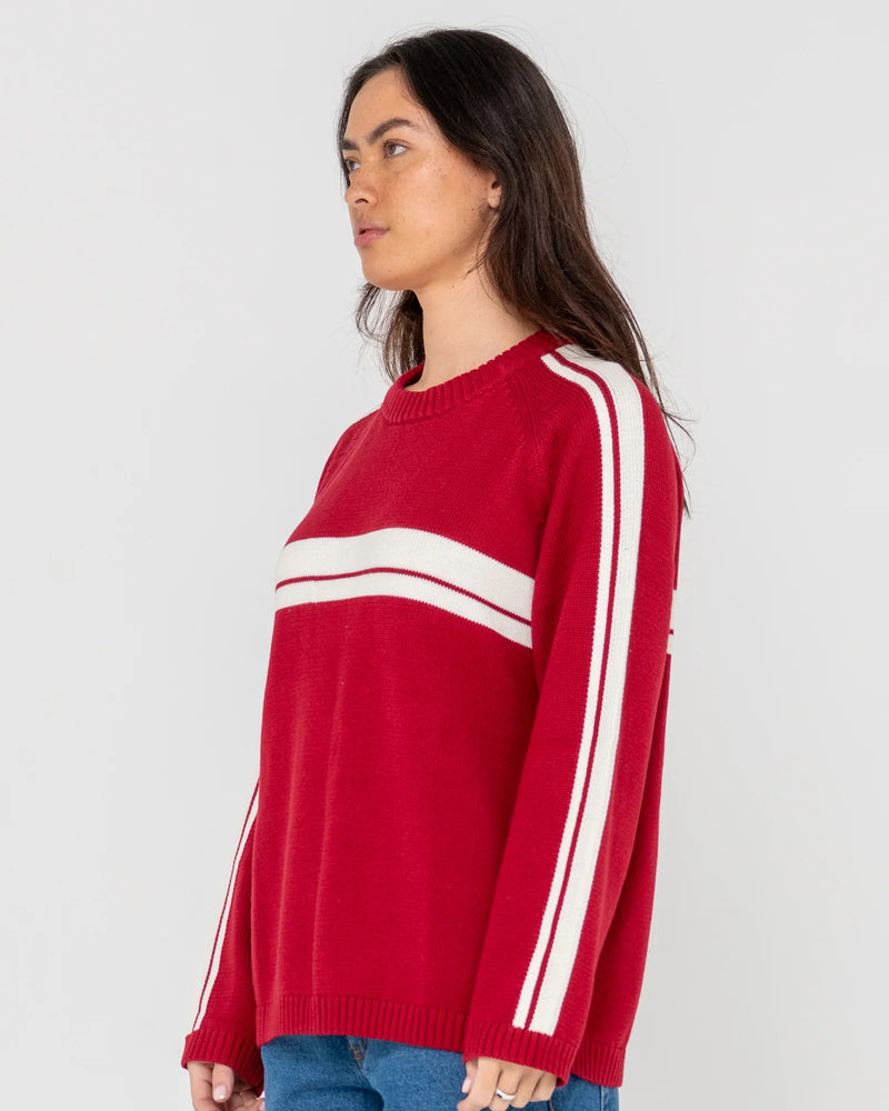 Rusty White Lines LS Crew Neck Knit