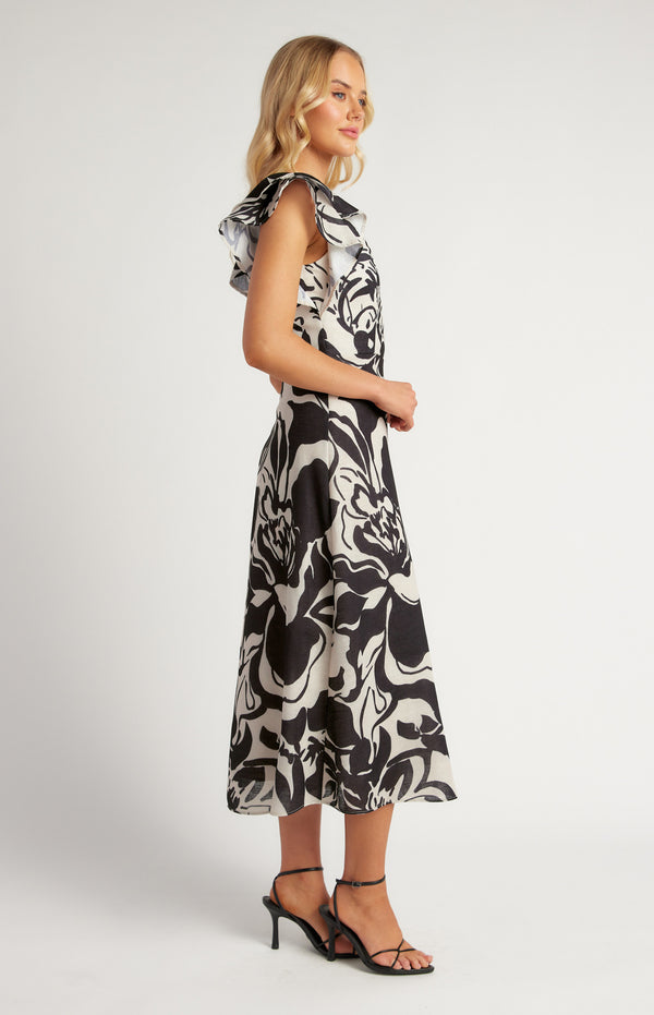 Style State Gradient Floral Print Faux Linen Midi Dress